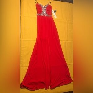 NEW Red Strapless Prom Dress with Embellished Bodice